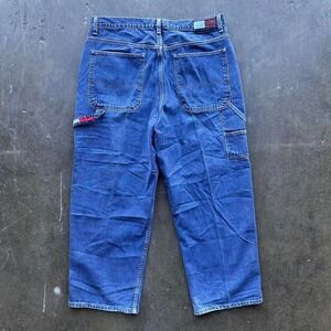 Vintage 90s Tommy Hilfiger Blue Denim Carpenter Jeans Baggy Size 38x30